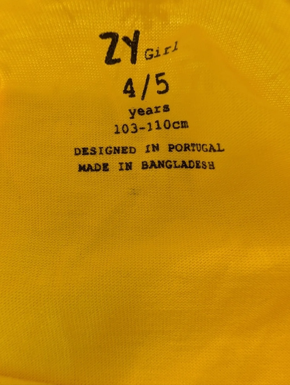 Zy Girls Bright Yellow Palm-Print Short Sleeve Kids Tee Cotton Size 4/5
